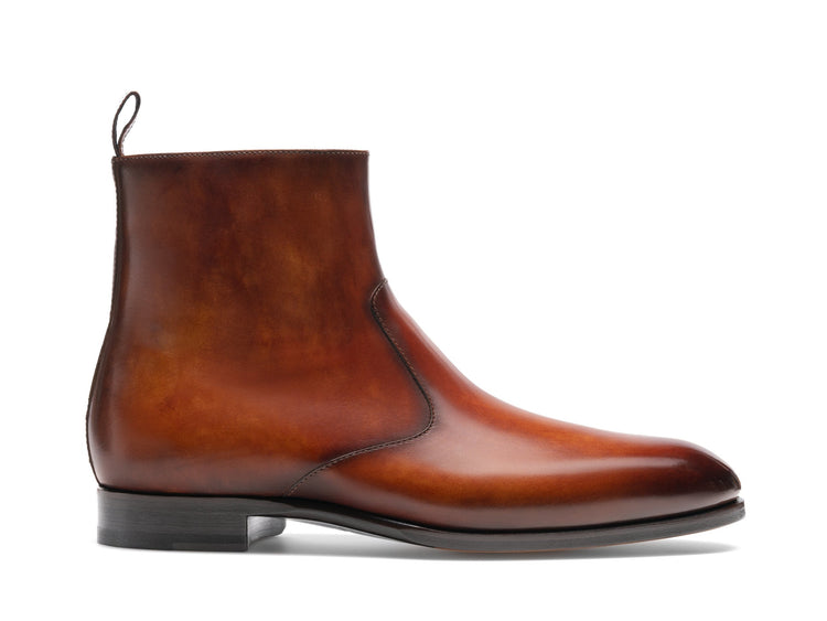 Height Increasing Tan Leather Burow Zipper Boots