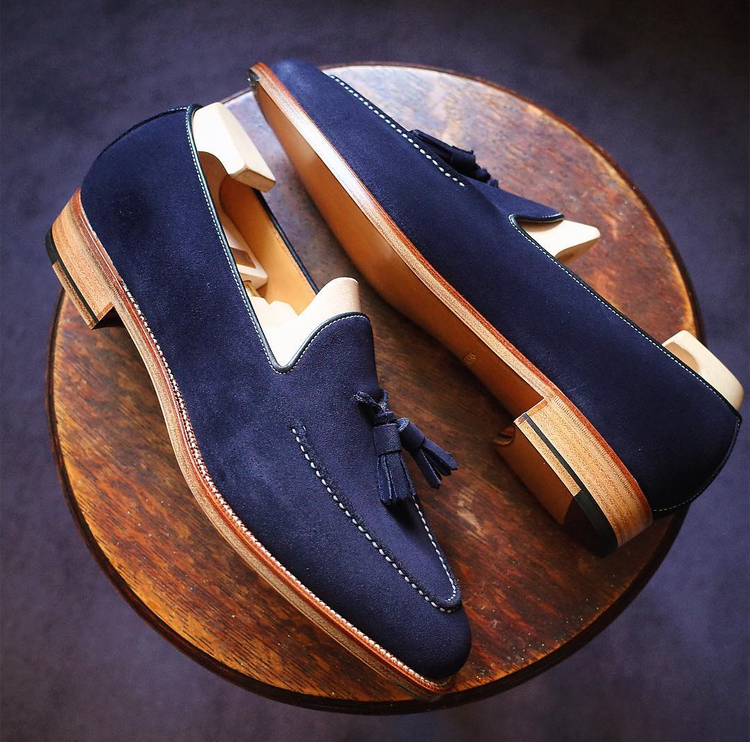 Height Increasing Navy Blue Suede Cadiz Tassel Loafers