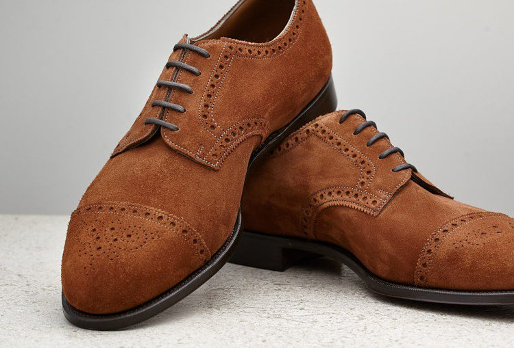 Height Increasing Tan Suede Friars Brogue Derby Shoes