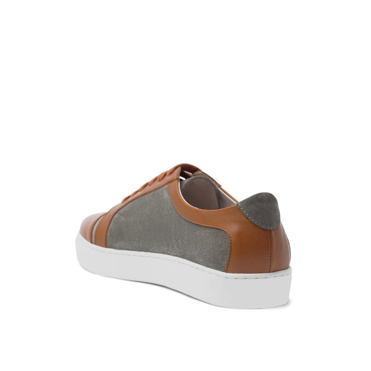 Height Increasing Tan Leather and Grey Suede Angus Lace Up Sneakers