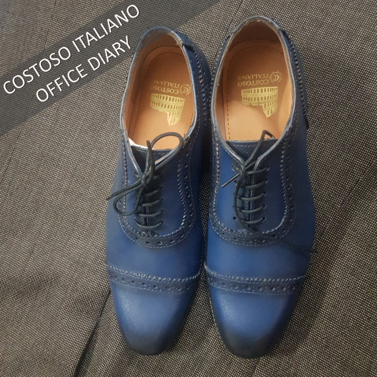 Height Increasing Navy Blue Leather Clapton Brogue Oxfords