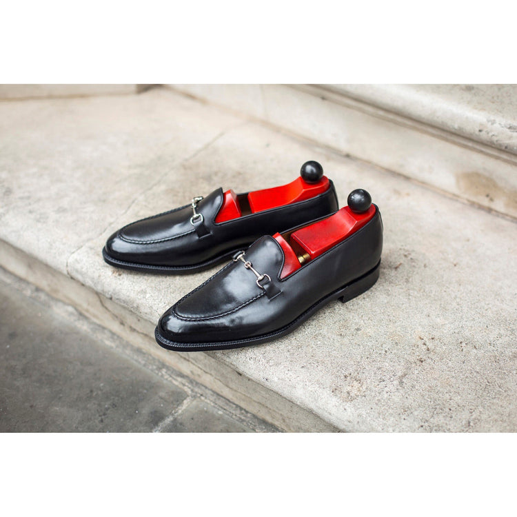 Height Increasing Black Leather Palmela Horsebit Loafers
