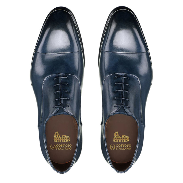 Height Increasing Navy Blue Leather Woodford Balmoral Toe Cap Oxfords