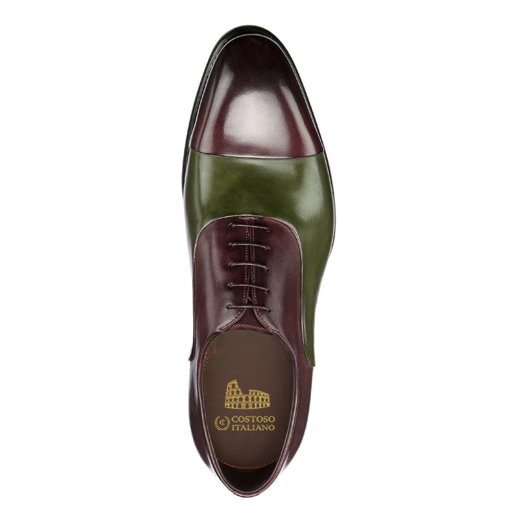 Height Increasing Olive Green and Wine Burgundy Leather Woodford Balmoral Toe Cap Oxfords