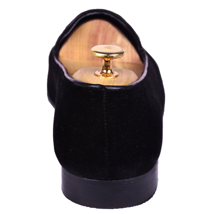 Height Increasing Black Velvet Ace of Spades Embroidered Loafers