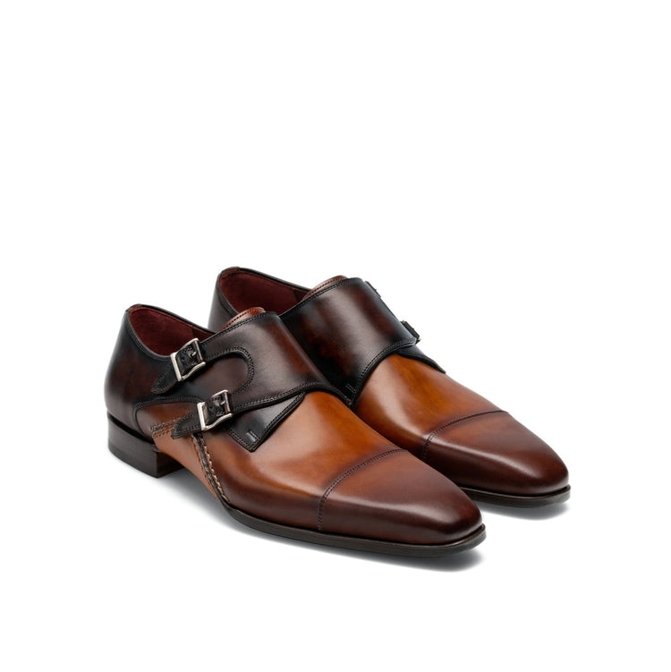 Height Increasing Tan & Brown Leather Cooma Monk Straps Shoes