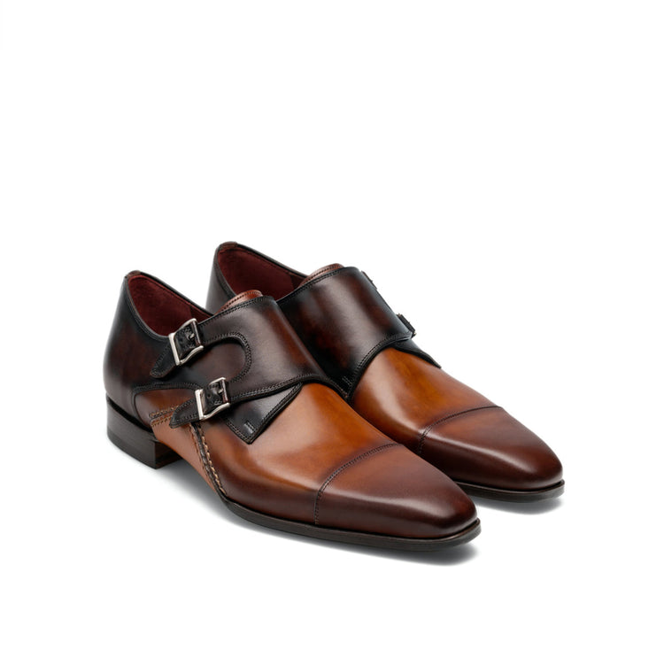 Height Increasing Tan & Brown Leather Cooma Monk Straps Shoes