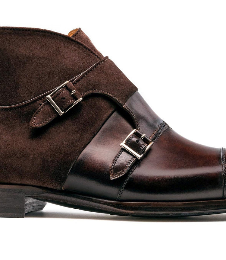 Height Increasing Brown Leather Batasang Monk Strap Boots