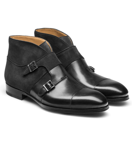 Black Suede & Leather Philadel Monk Strap Boots
