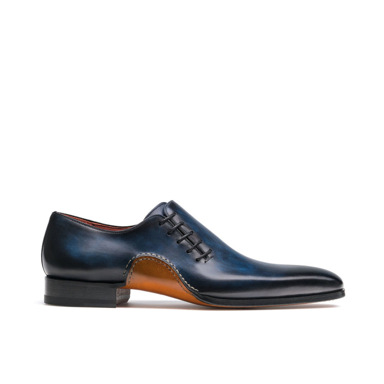 Height Increasing Navy Blue Leather Cobar Oxfords Shoes