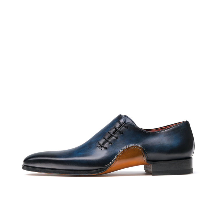 Height Increasing Navy Blue Leather Cobar Oxfords Shoes