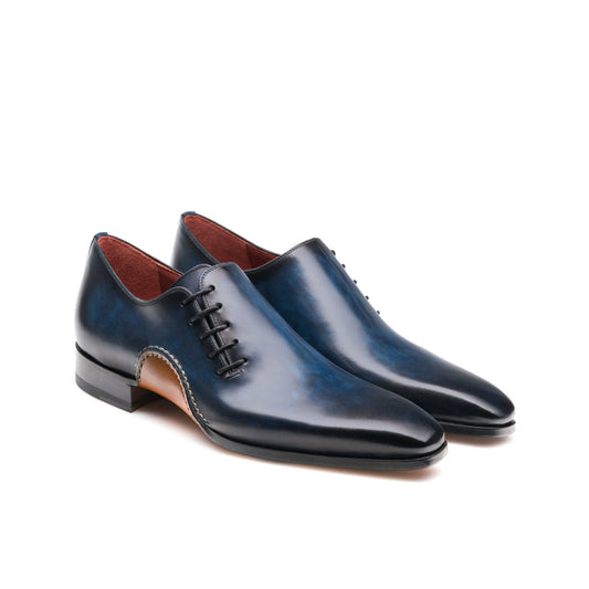 Height Increasing Navy Blue Leather Cobar Oxfords Shoes
