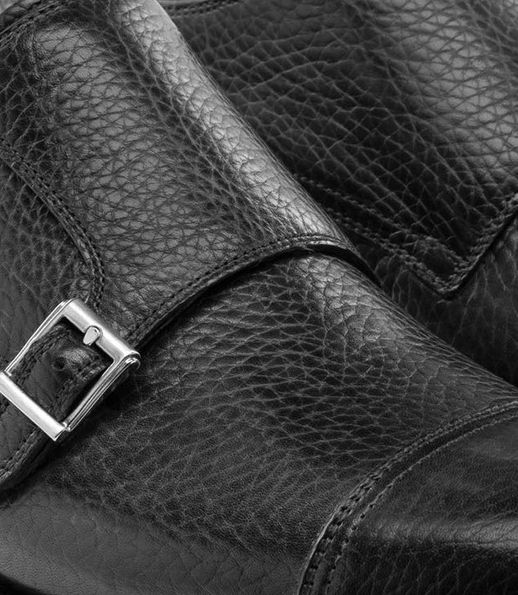 Flat Feet Shoes - Black Leather Portneuf Chunky Monk Strap Shoes with Arch Support