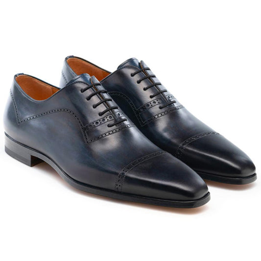 Flat Feet Shoes - Navy Blue Leather Crofton Brogue Oxfords with Arch Support