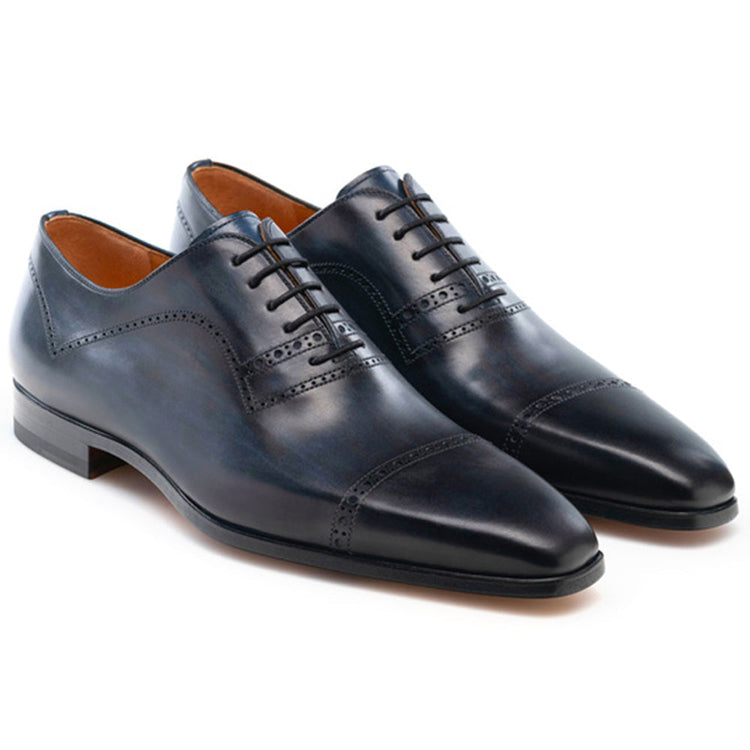 Height Increasing Navy Blue Leather Crofton Brogue Oxfords