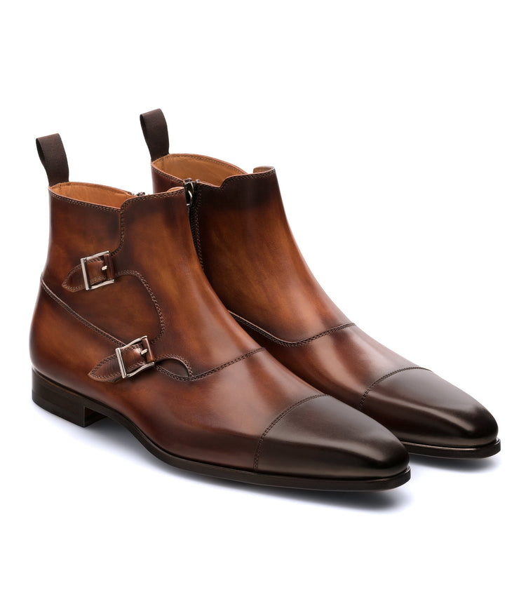 Brown Leather Bordeaux Monk Strap Boots