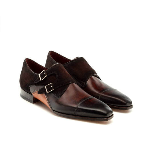Height Increasing Brown Leather & Sude Bourke Monk Straps Shoes