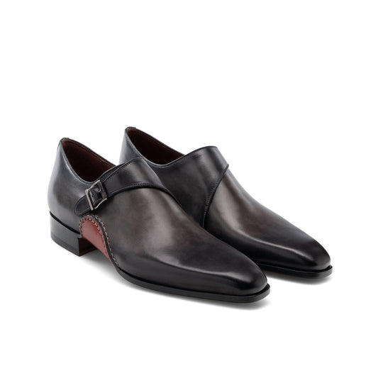 Height Increasing Black Leather Bathurst Monk Straps Shoes