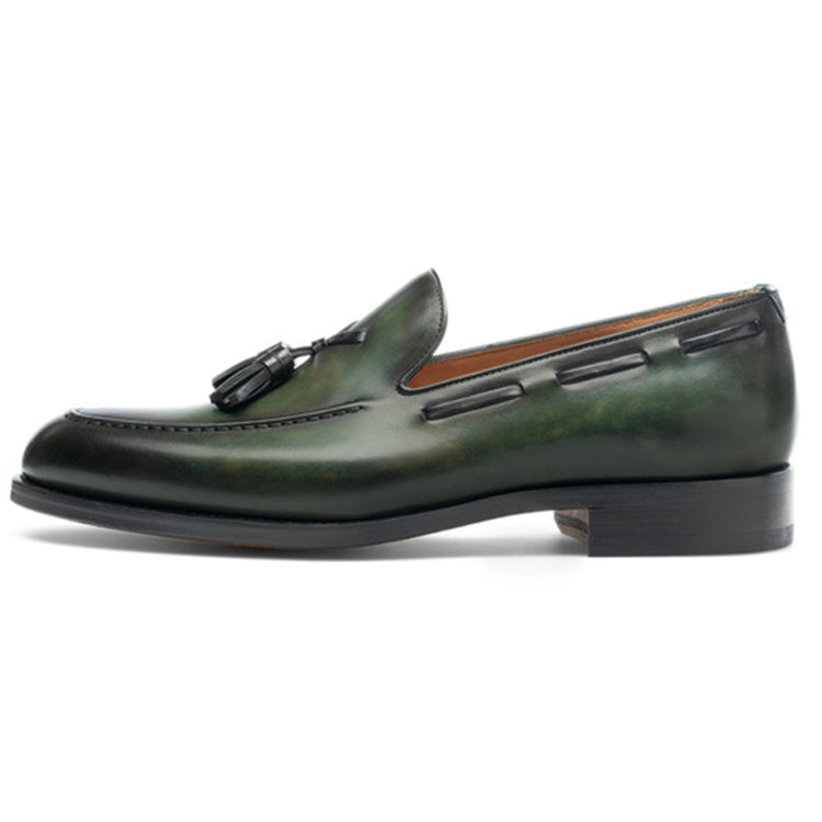 Olive Green Leather Barbican Tassel Loafers
