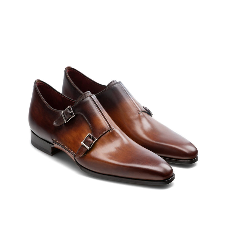 Height Increasing Tan & Brown Leather Ballina Monk Straps Shoes