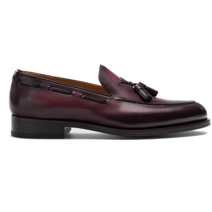 Height Increasing Wine Red Leather Barbican Tassel Loafers
