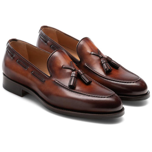 Flat Feet Shoes - Brown Leather Barbican Tassel Loafers with Arch Support