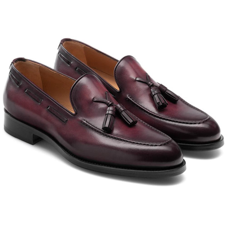 Flat Feet Shoes - Wine Red Leather Barbican Tassel Loafers