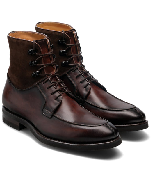 Height Increasing Brown Leather Amines Chunky Derby Boots
