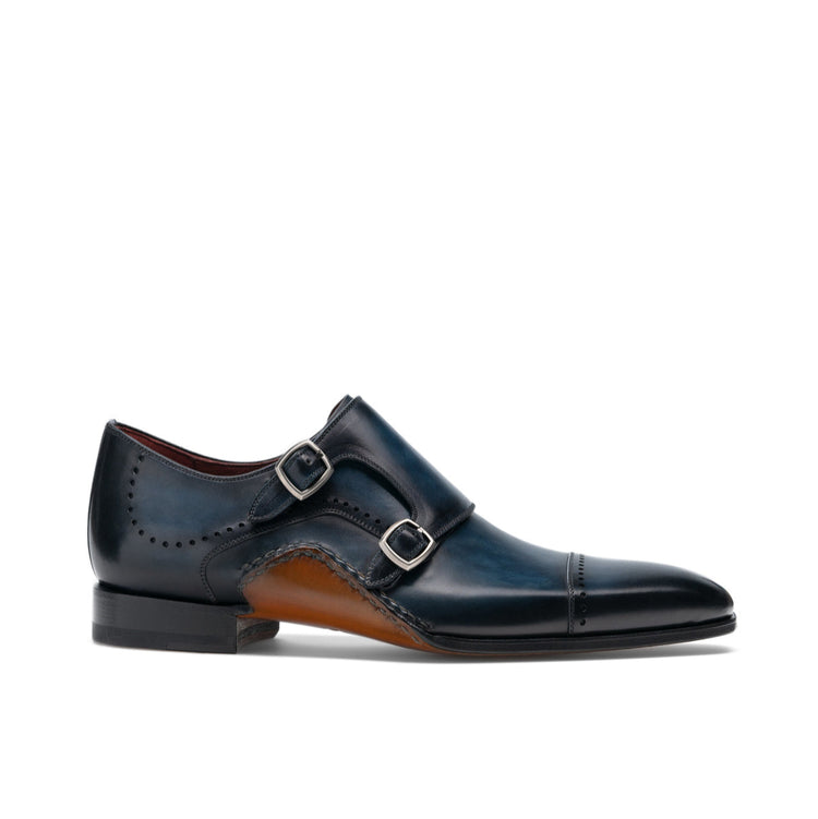 Height Increasing Navy Blue Leather Victoria Monk Strap Shoes