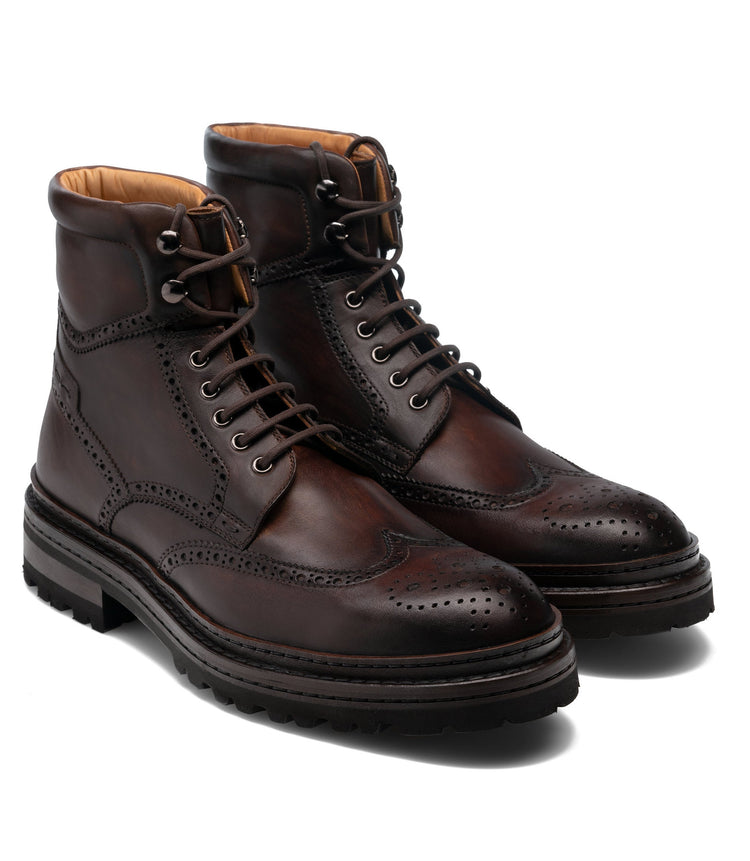 Height Increasing Brown Leather Troyes Chunky Derby Boots
