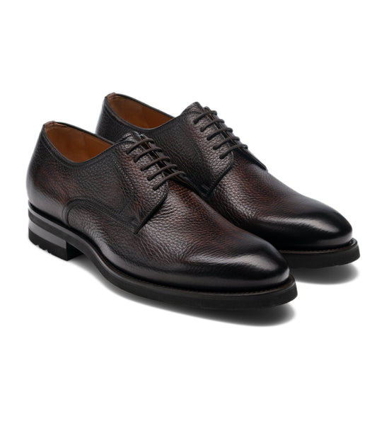 Flat Feet Shoes - Brown Leather Scripton Chunky Derby Shoes with Arch Support