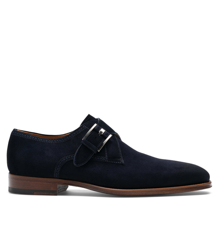 Flat Feet Shoes - Navy Blue Suede Cheshire Monk Strap Shoes with Arch Support