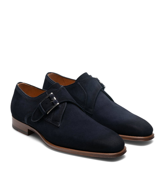 Flat Feet Shoes - Navy Blue Suede Cheshire Monk Strap Shoes with Arch Support