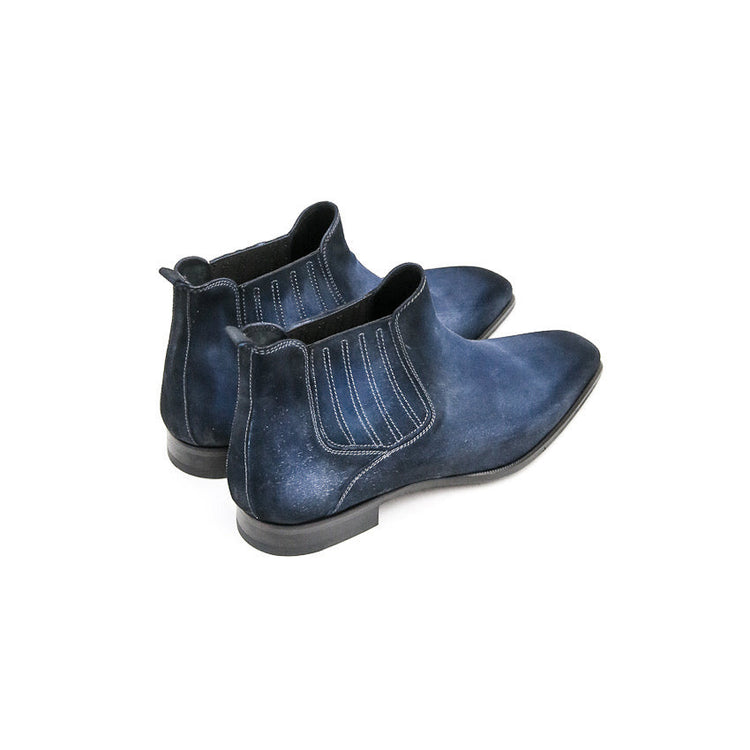 Height Increasing Goodyear Welted Cadaval Denim Blue Suede Chelsea Boot with Violin Leather Sole