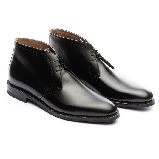 Black Leather Fylde Lace Up Chukka Boots