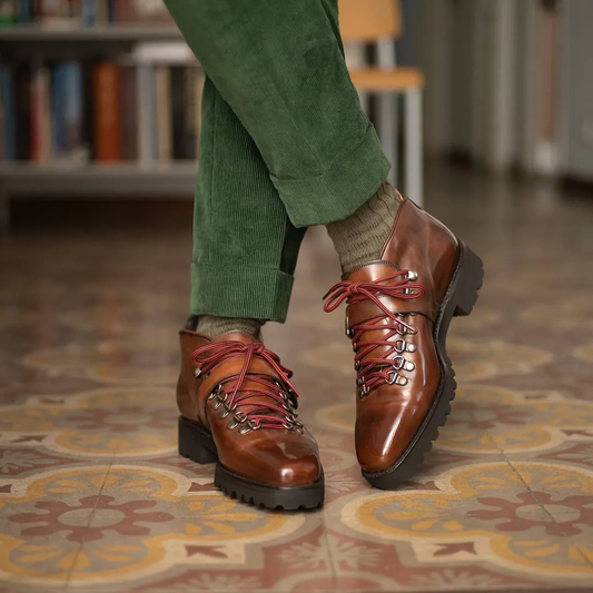 Tan Leather Devine Chunky Hiking Combat  Lace Up Boots