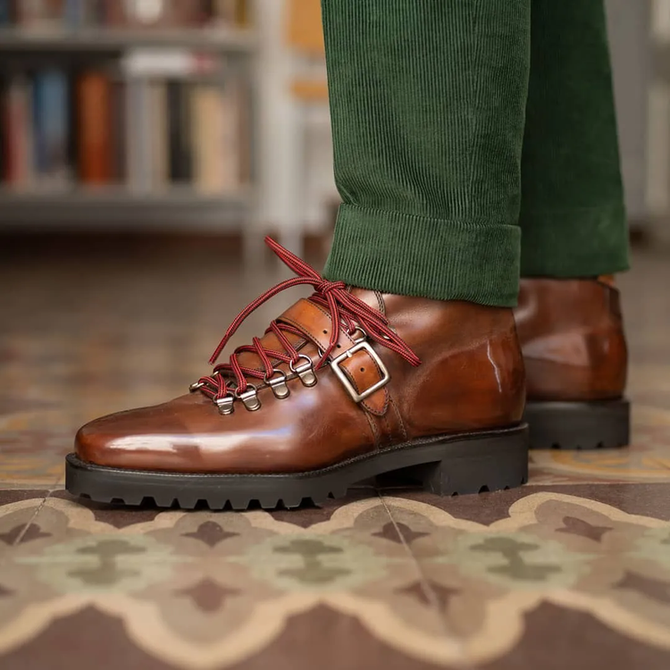 Tan Leather Devine Chunky Hiking Combat  Lace Up Boots