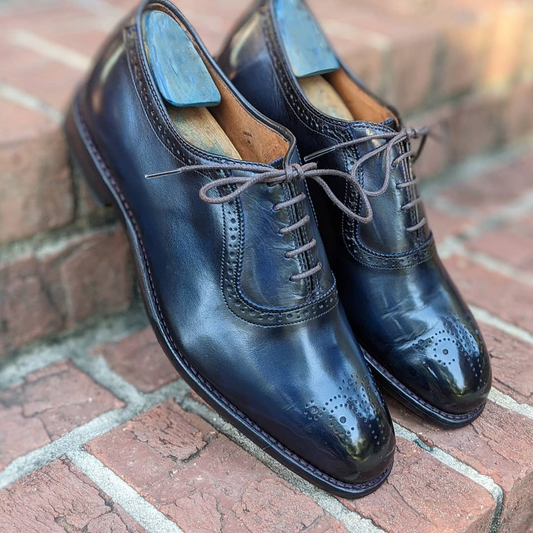 Height Increasing Navy Blue Leather Cudrefin Brogue Oxfords - Formal Shoes