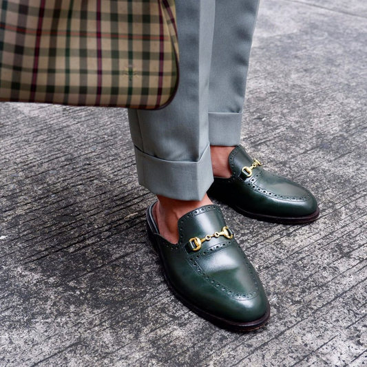 Green Leather Murcia Horse Bit Slipper Loafers