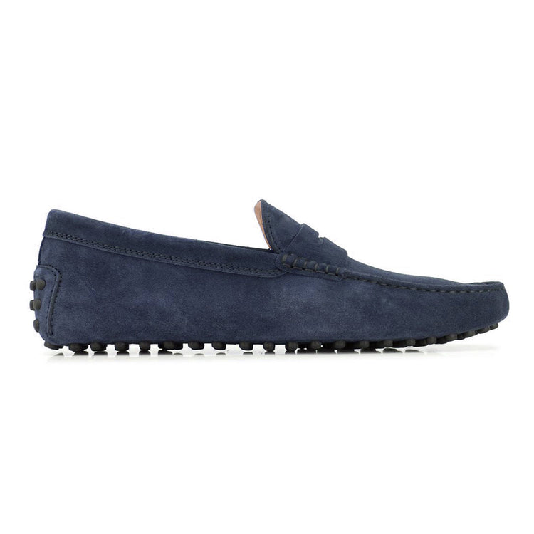 Height Increasing Navy Blue Suede Alcalde Penny Driving Loafers
