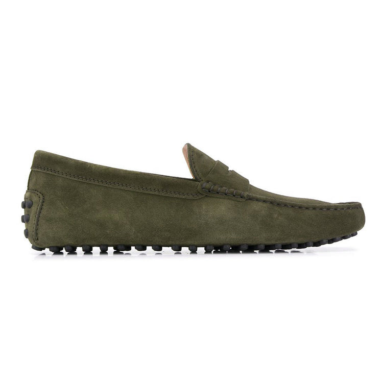 Height Increasing Green Suede Alcalde Penny Driving Loafers