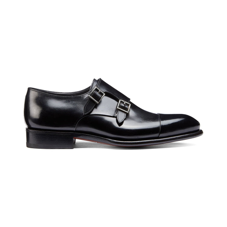 Height Increasing Black Leather Castle Monk Straps - Formal Shoes