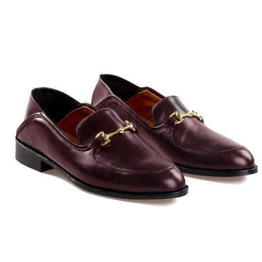 Flat Feet Shoes - Brown Burgundy Leather Penela Horsebit Collapsible Loafer Slippers with Arch Support