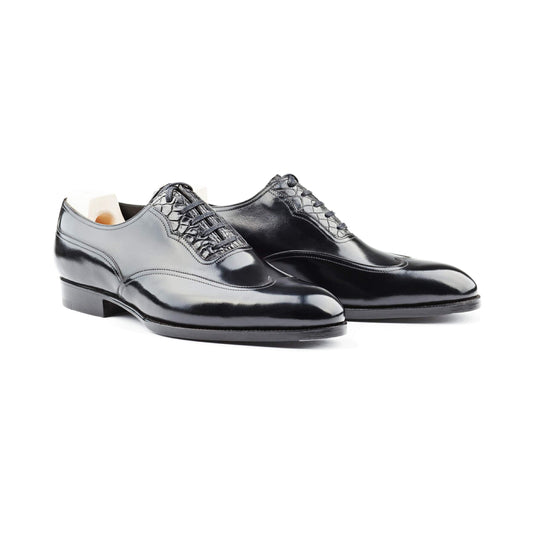 Flat Feet Shoes - Goodyear Welted Moncorvo Black Leather Croc Print Oxford With Violin Leather Sole with Arch Support