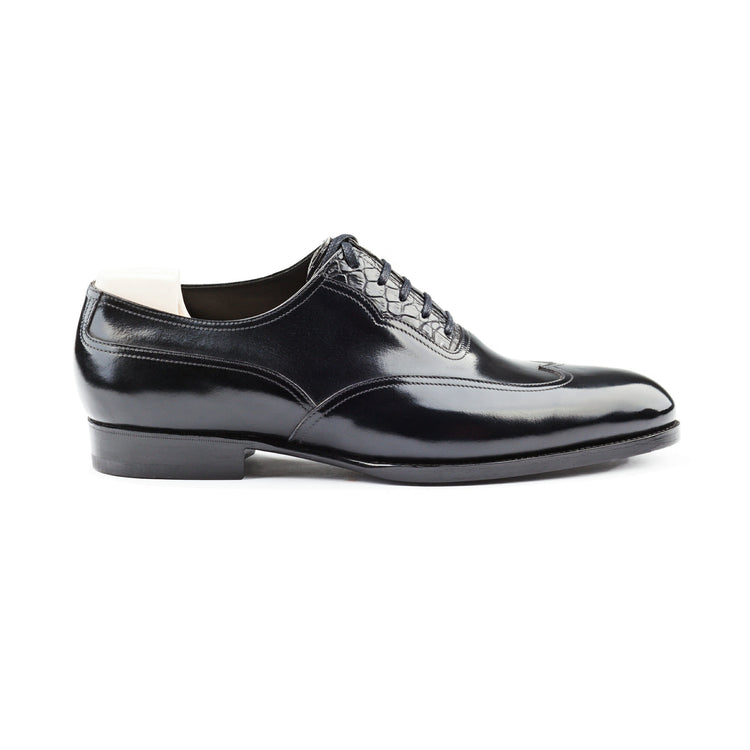 Goodyear Welted Moncorvo Black Leather Croc Print Oxford With Violin Leather Sole