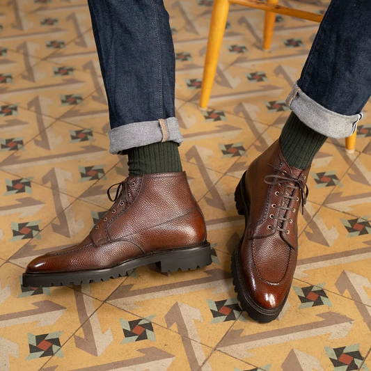 Brown Leather Clement Chunky Hiking Combat Lace Up Boots