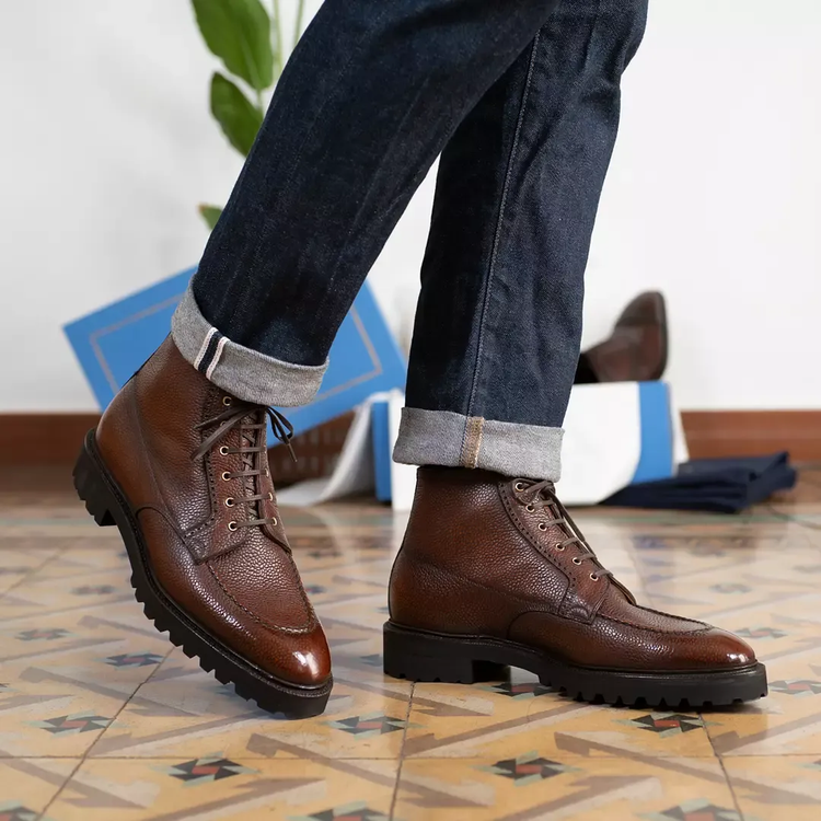 Brown Leather Clement Chunky Hiking Combat Lace Up Boots