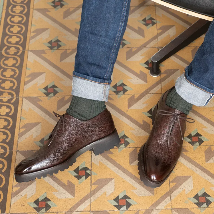 Brown Leather Alissa Chunky Derby Shoes - With Track Soles
