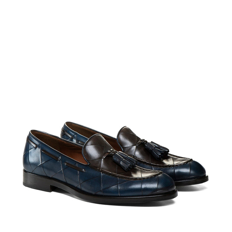 Height Increasing Goodyear Welted Vouzela Navy Blue Quilted Leather Loafer With Violin Leather Sole