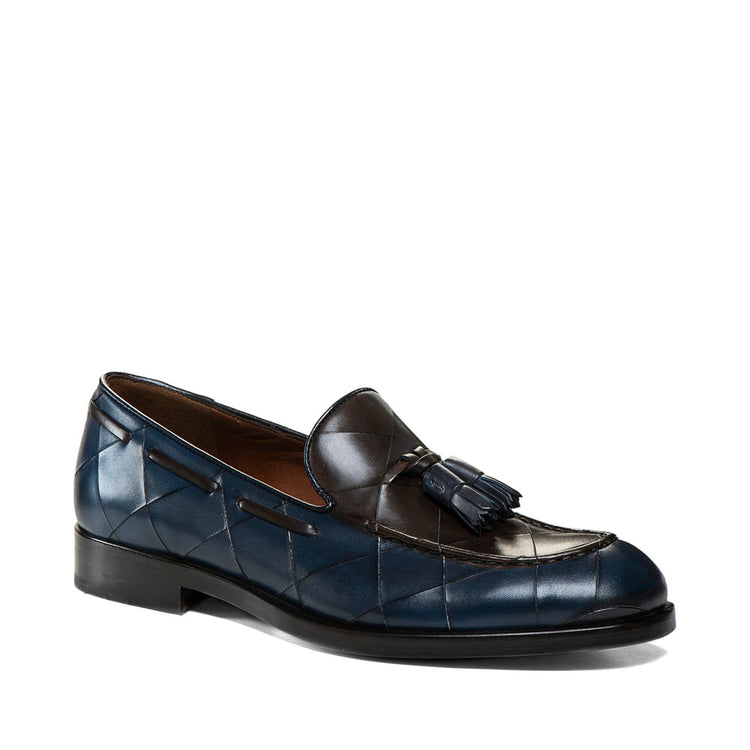 Height Increasing Goodyear Welted Vouzela Navy Blue Quilted Leather Loafer With Violin Leather Sole
